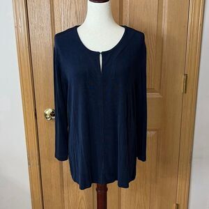 Chico’s Travelers Navy Blue Open Front Knit Swing Jacket Size 3 (XL/16)